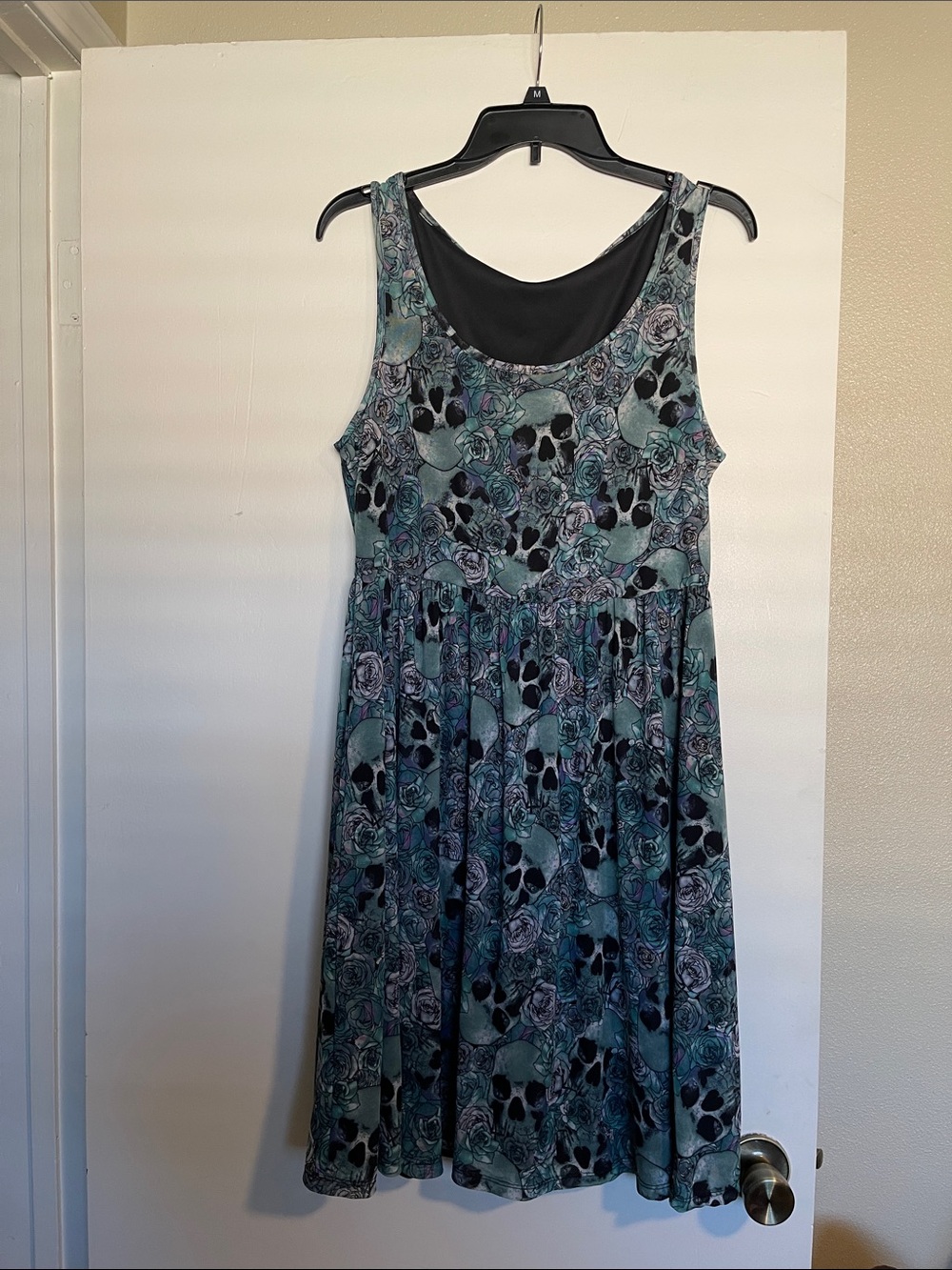 torrid Teal and Black Skull & Rose Scoop Neck Mini Dress